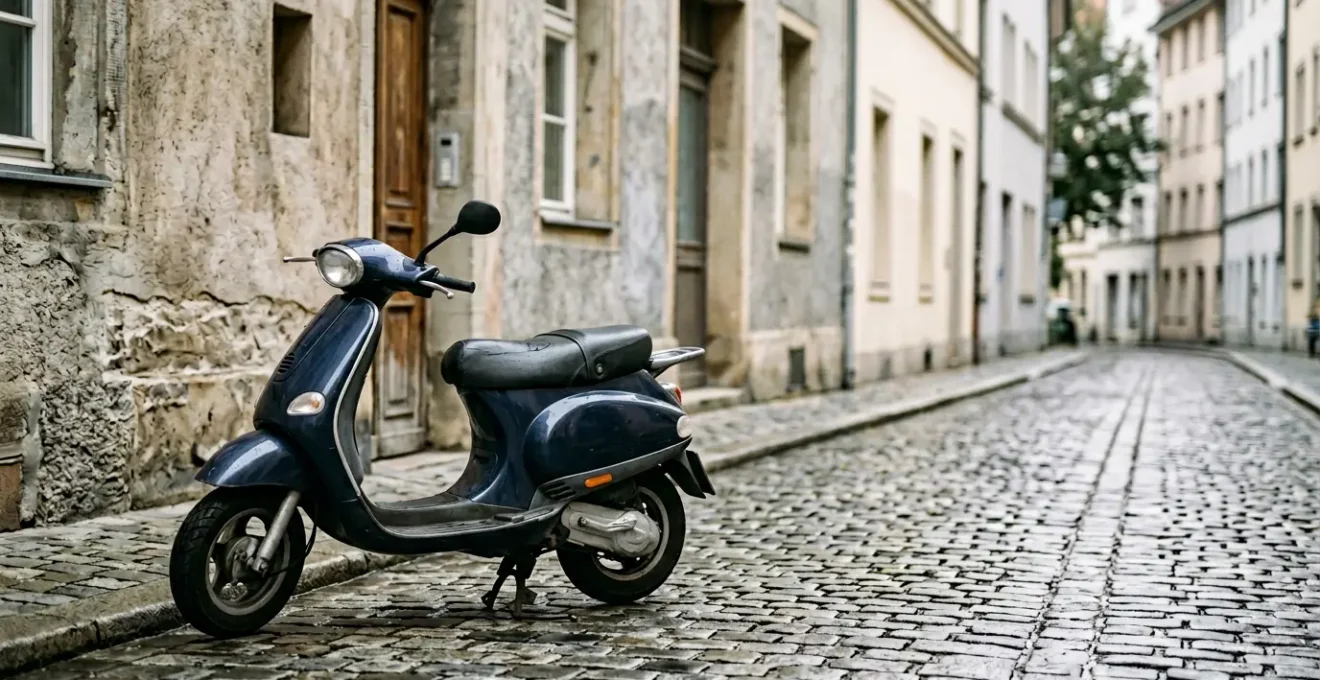 Scooter urbain stationné avec équipement de sécurité illustrant le choix de couverture d'assurance