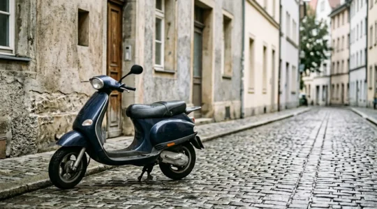 Scooter urbain stationné avec équipement de sécurité illustrant le choix de couverture d'assurance