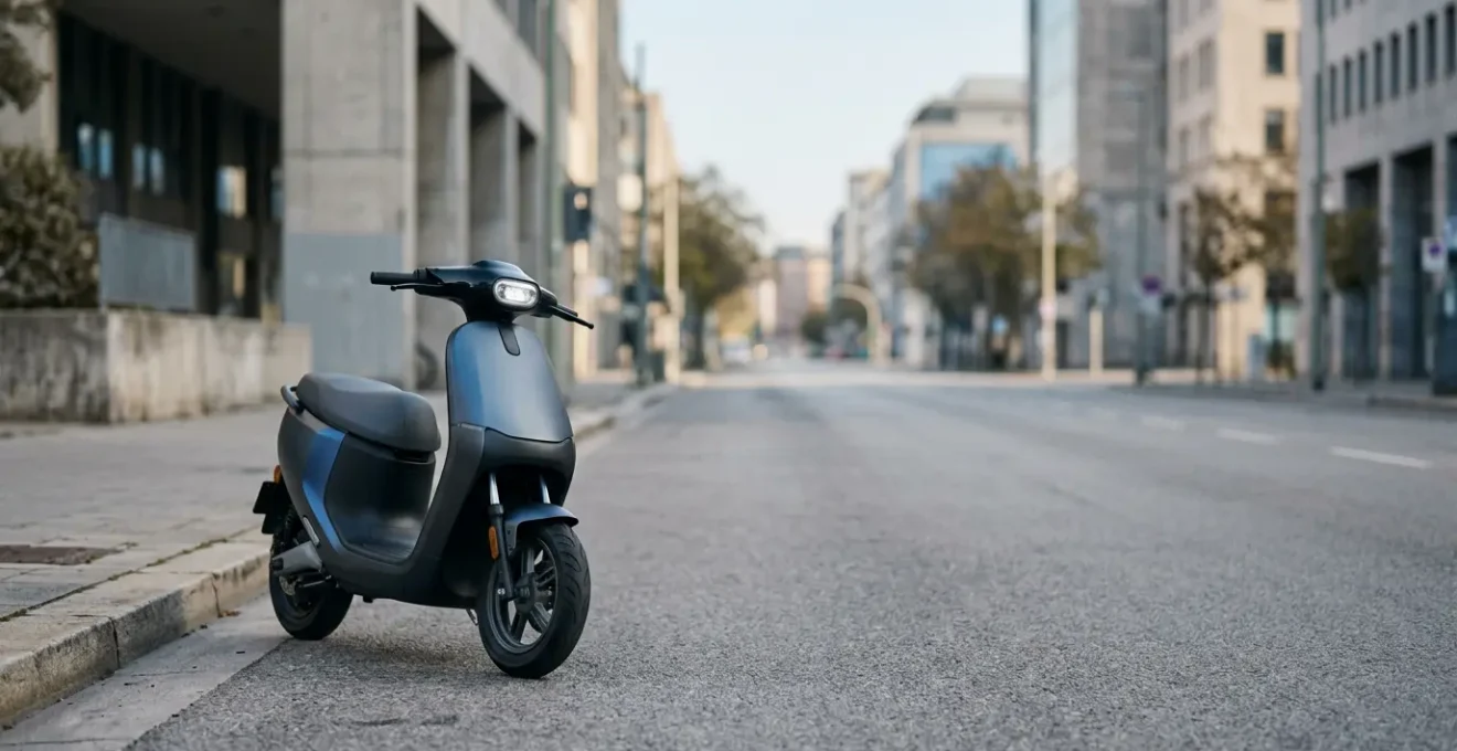 Vue d'ensemble minimaliste d'un scooter dans un environnement urbain épuré