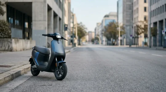 Vue d'ensemble minimaliste d'un scooter dans un environnement urbain épuré