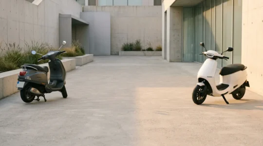 Comparaison entre scooter neuf et occasion avec analyse de budget et décision d'achat