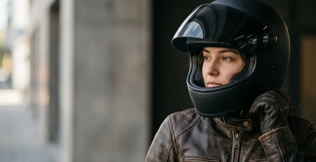 Équipement de protection moto haut de gamme avec casque intégral et blouson en cuir