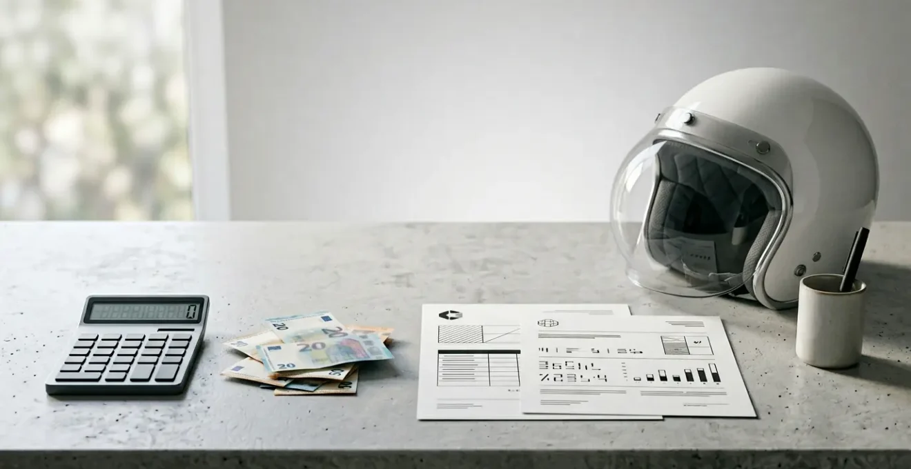 Calculatrice et documents d'assurance scooter illustrant l'impact financier des franchises