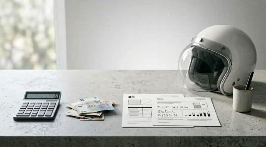 Calculatrice et documents d'assurance scooter illustrant l'impact financier des franchises