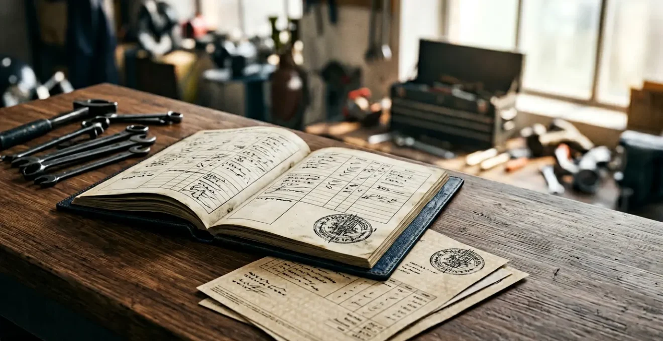 Carnet d'entretien de scooter avec tampon professionnel et factures de révision