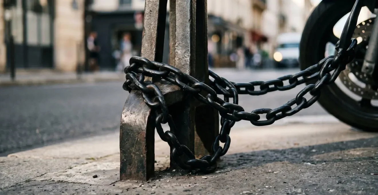 Dispositif de sécurité pour scooter avec antivol robuste fixé à un point d'ancrage urbain