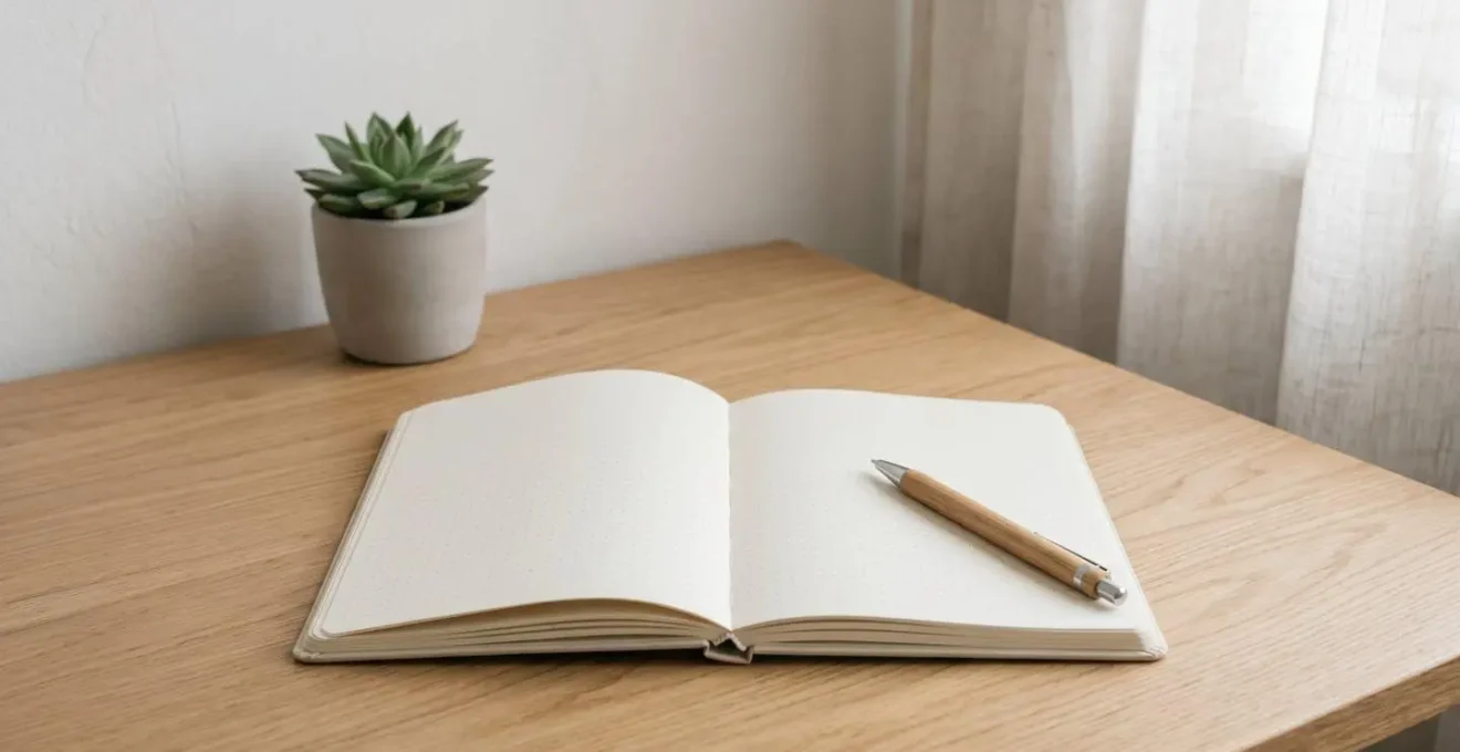 Vue minimaliste d'un espace de travail avec agenda et planning organisé sur fond épuré