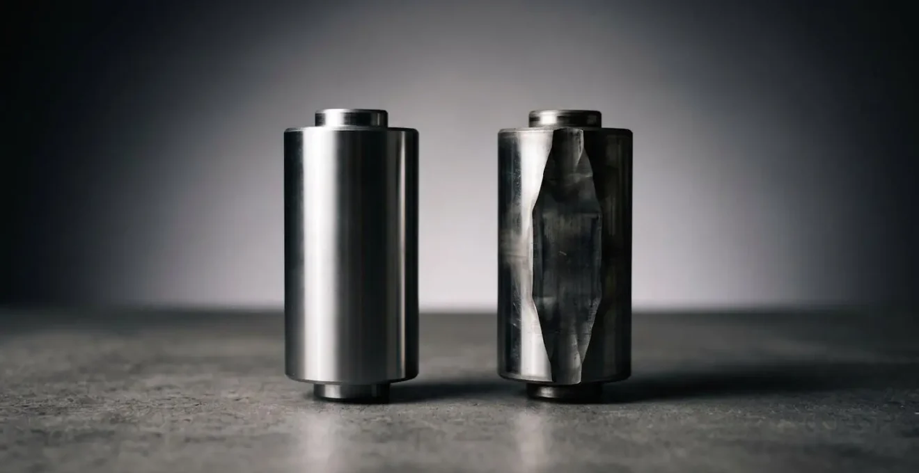 Comparaison visuelle entre un galet de variateur neuf parfaitement rond et un galet usé présentant un méplat caractéristique