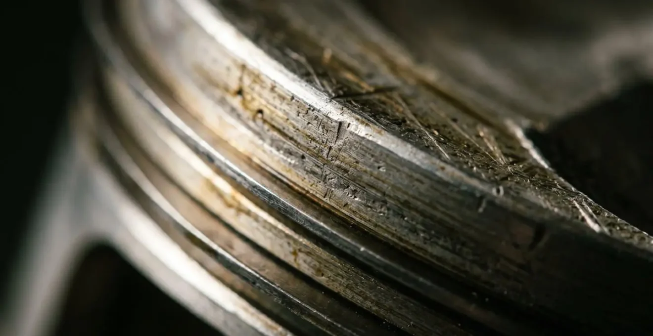 Gros plan macro sur des composants mécaniques de moteur de scooter montrant l'usure