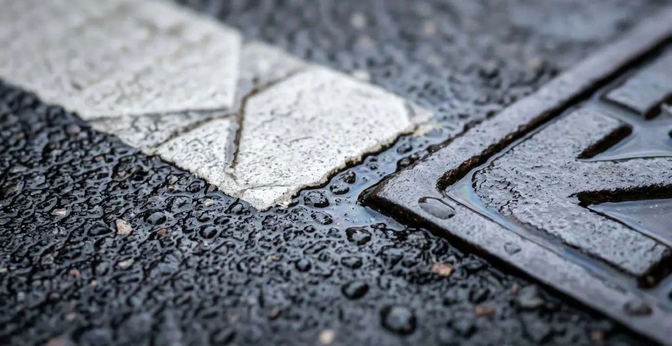 Gros plan sur les dangers de la chaussée urbaine pour les deux-roues par temps de pluie