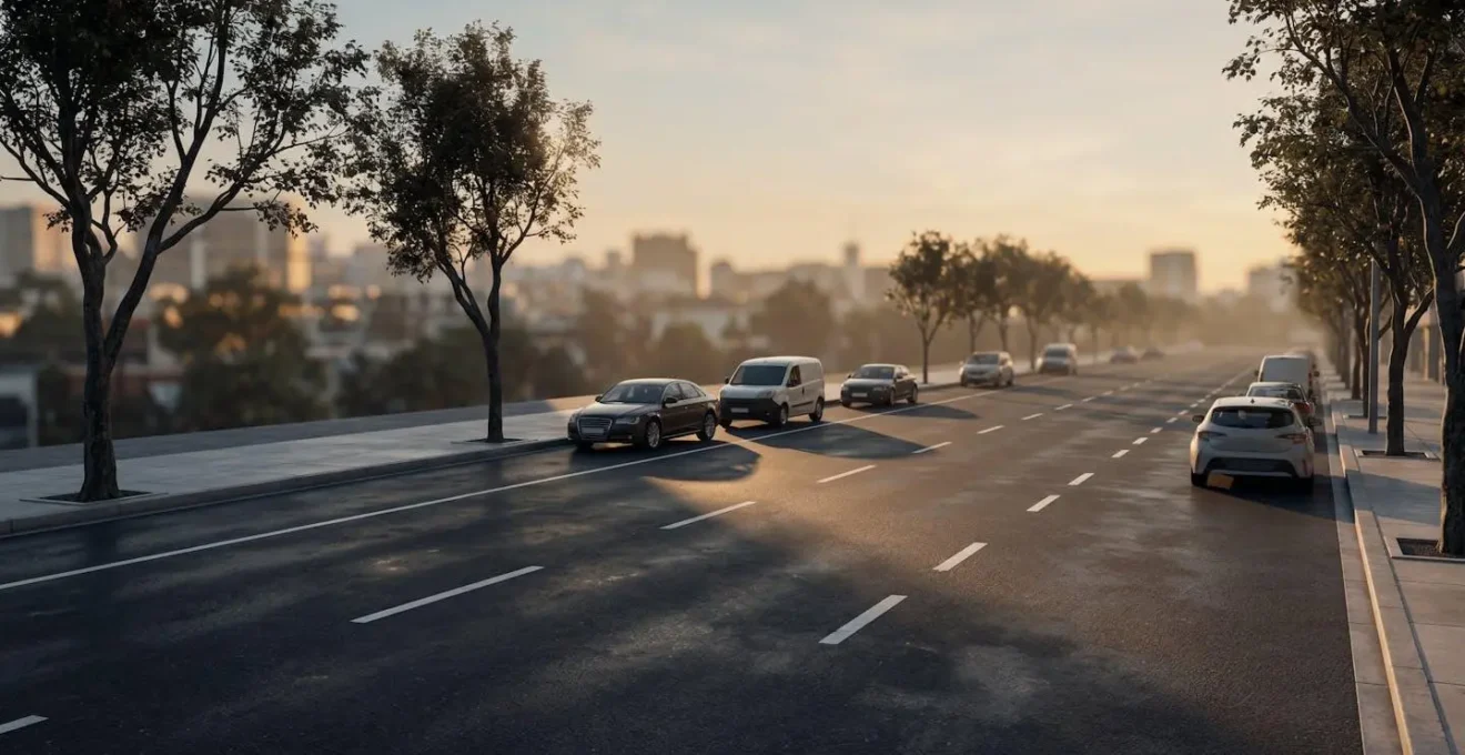 Visualisation des distances de freinage avec des repères concrets comme des véhicules ou marquages au sol